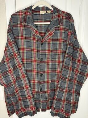 L.L.Bean XXL Plaid Flannel Sleep Shirt 100% Cotton Tartan Pajama Lounge Top